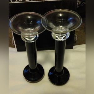 VGC Pair Mikasa Black Blown Glass Candlesticks